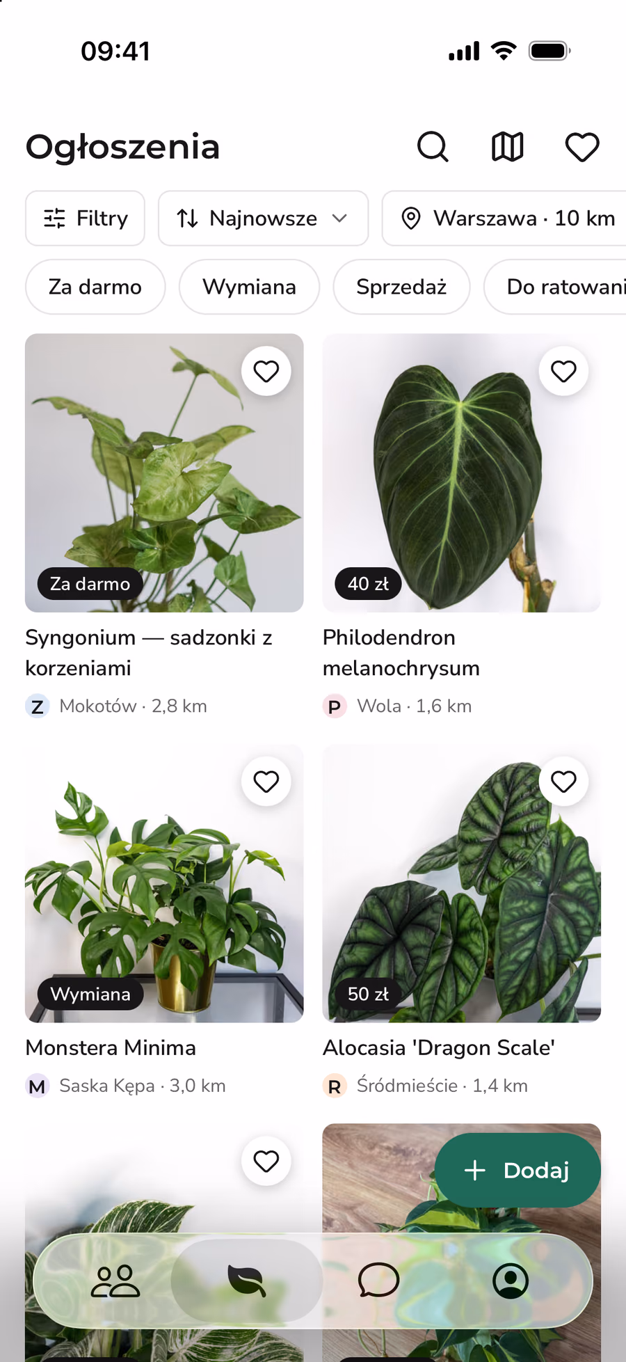 Aplikacja Plantswapp: ogłoszenia roślin w okolicy — za darmo, na wymianę i na sprzedaż.